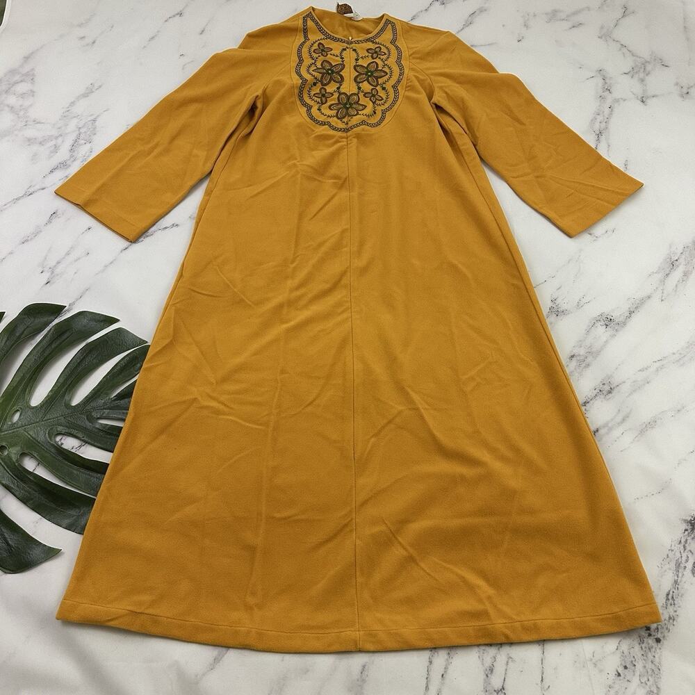 Gossard Loungwear Womens Vintage 70s House Dress Robe Size S Yellow Floral